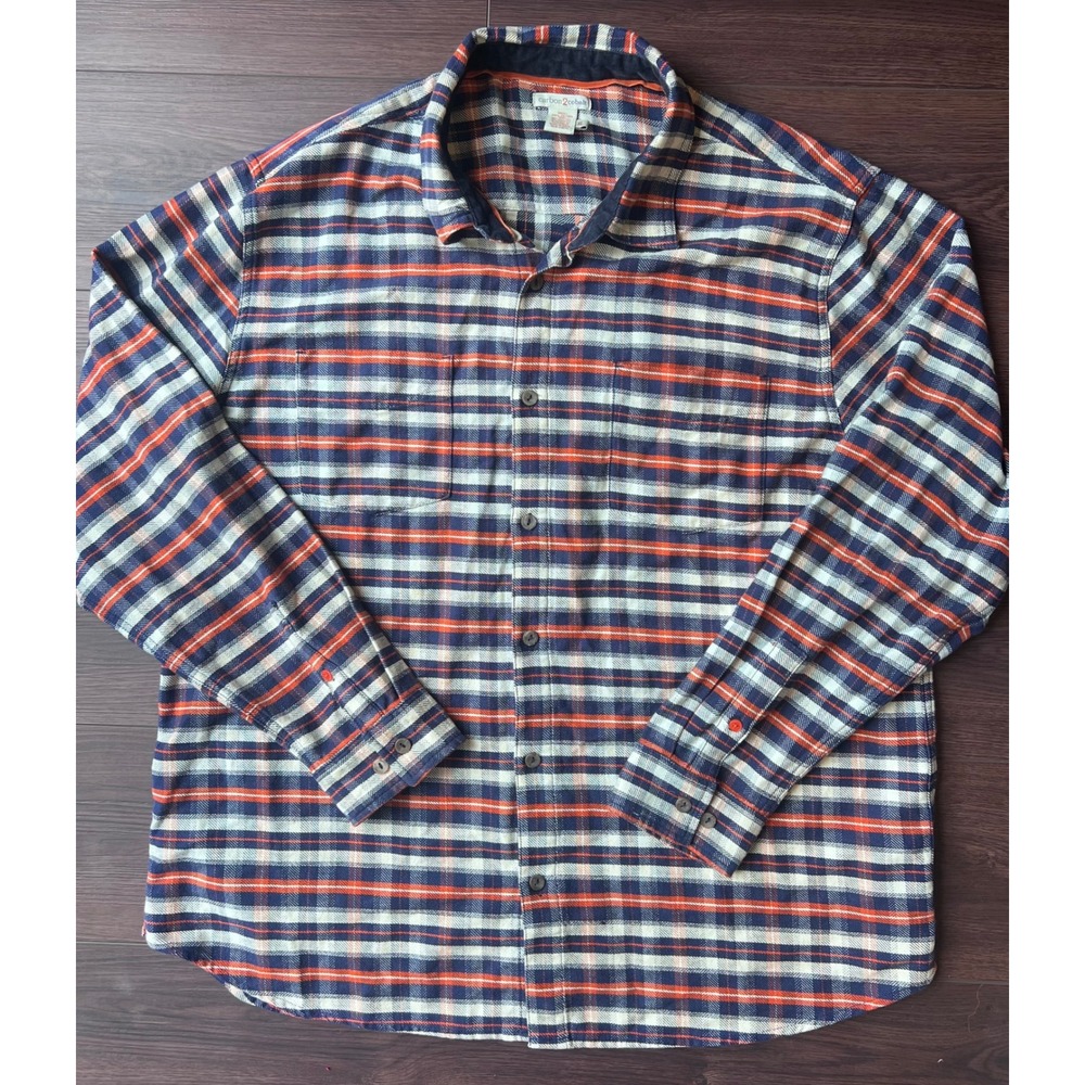 Carbon 2 Cobalt Mens XL Plaid Button Down Shirt Orange Navy Blue Long Sleeve